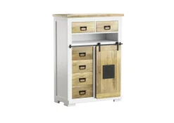 PHILL HILL Highboard LEWIS 90 x 130 x 45 cm Mango massiv/weiß/schwarz