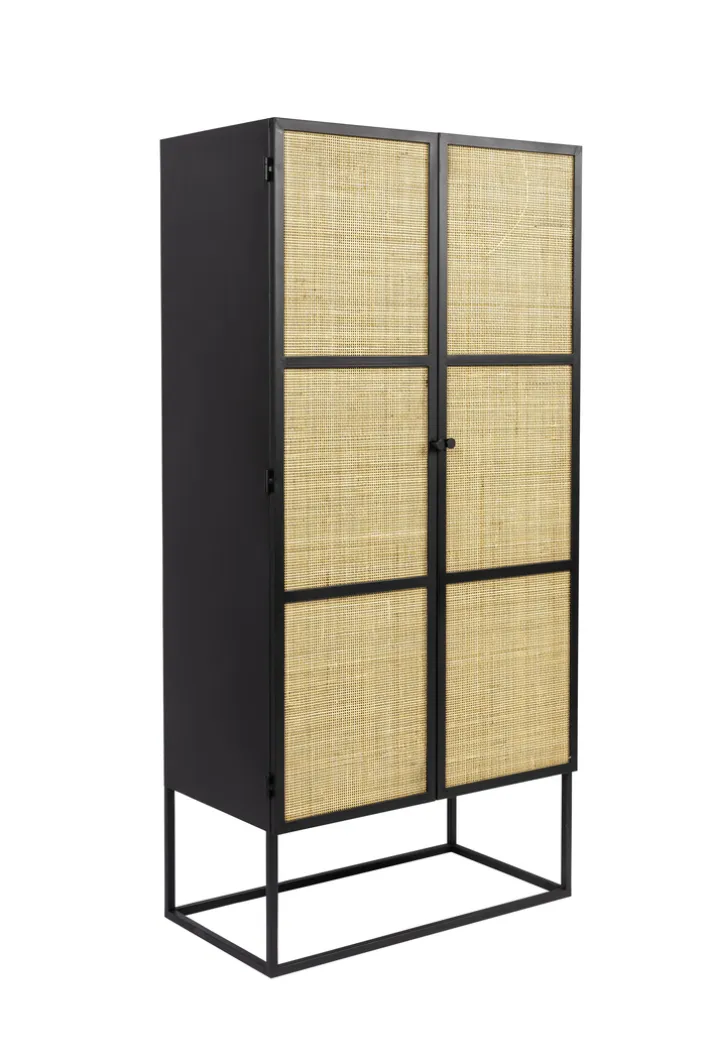 Schrank JOANNA 70 x 145 cm Rattangeflecht/schwarz