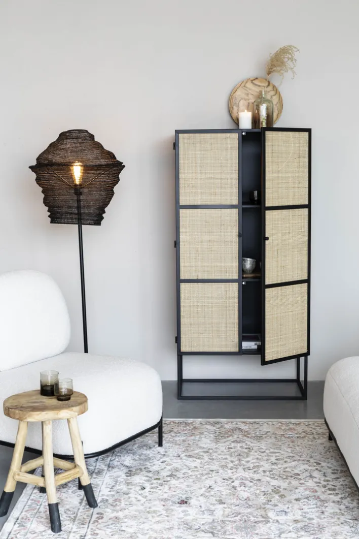 Schrank JOANNA 70 x 145 cm Rattangeflecht/schwarz