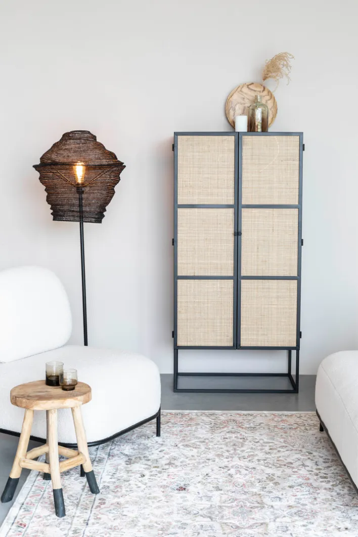 Schrank JOANNA 70 x 145 cm Rattangeflecht/schwarz