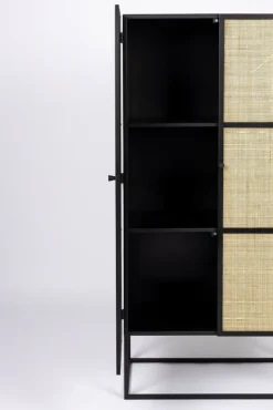 Schrank JOANNA 70 x 145 cm Rattangeflecht/schwarz