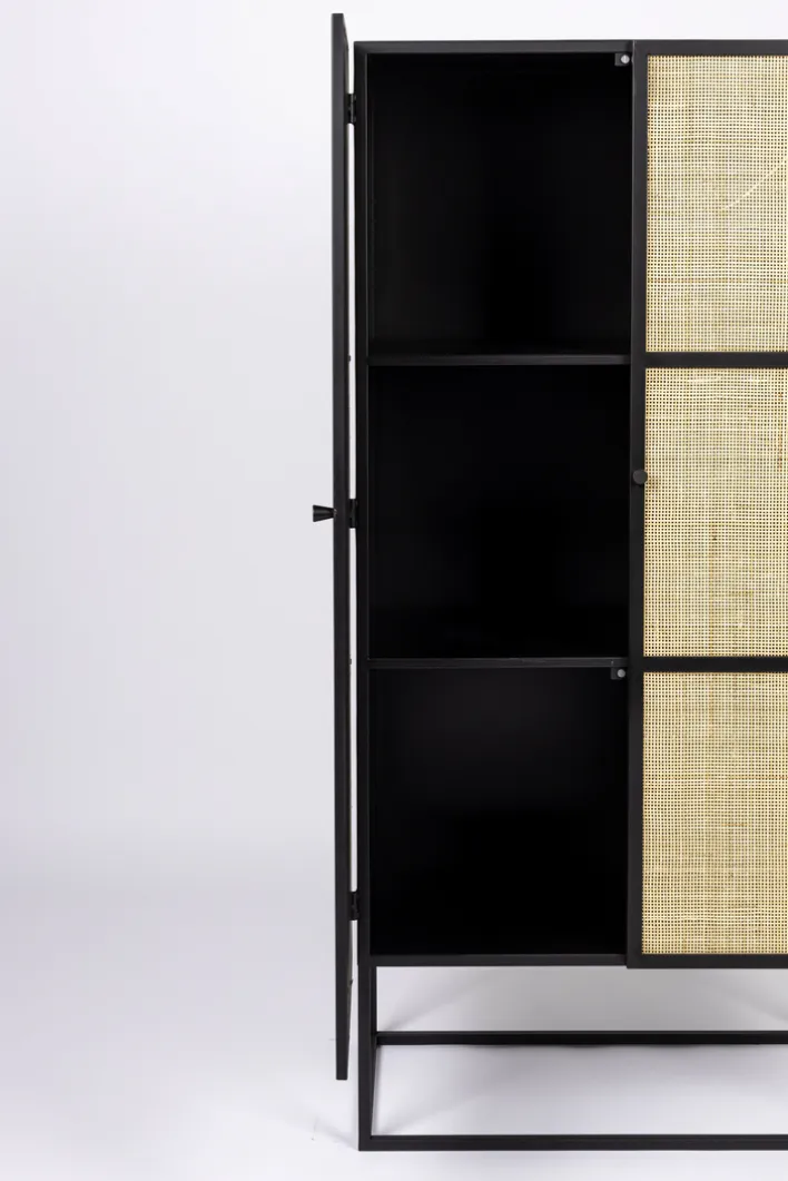 Schrank JOANNA 70 x 145 cm Rattangeflecht/schwarz