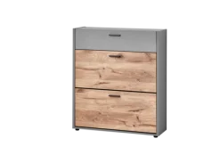 Schuhkommode SERATA 85 x 99 cm hellgrau/Nox Oak Dekor