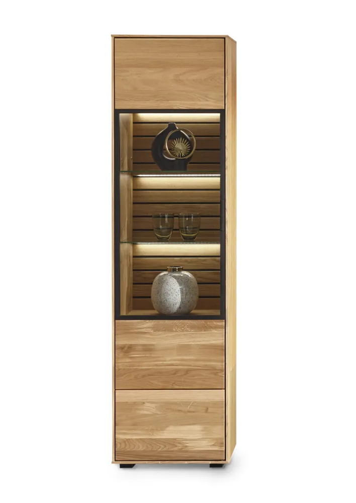 set one by Musterring Vitrine JACKSON 50 x 198 cm Eiche massiv/Eiche furniert