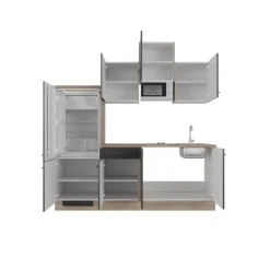 Singleküche MARY Touch Schwarz/Endgrain Oak ca.210x205x60 cm