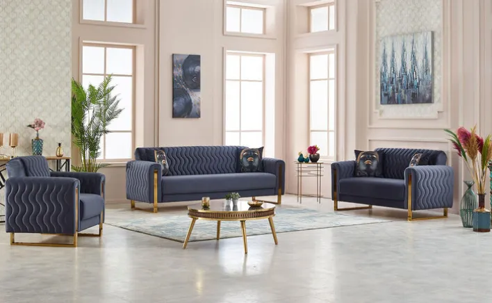Sofa 2-Sitzer LUANDA grau-blau