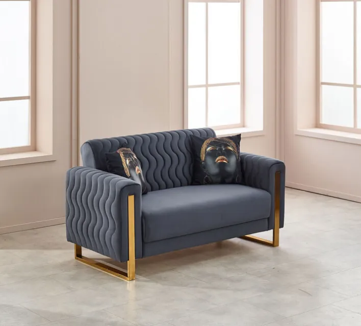 Sofa 2-Sitzer LUANDA grau-blau