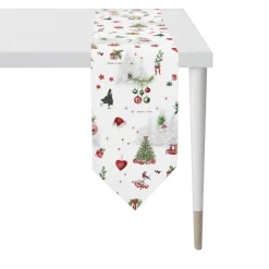 Tischband CHRISTMAS ALL OVER 32x175cm weiß-rot