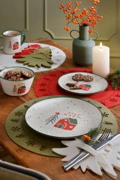 Tisch- und Platzset MERRY CHRISTMAS Filz Ø 38 cm Weiß