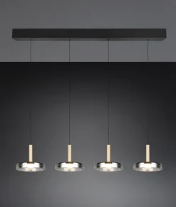 TRIO LED Balkenpendel CELESTE 4-flg schwarz /Rauchglas