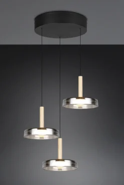 TRIO LED Pendelleuchte CELESTE 3-flg schwarz /Rauchglas
