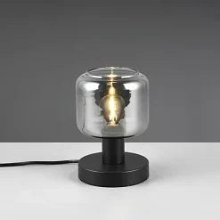 TRIO Tischlampe MATARO Glas Ø 12 cm Höhe 18 cm matt Schwarz/Smoke