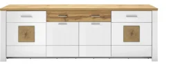 TV-Lowboard RAMIRA 220x74 cm Weiß supermatt / Eiche-Dekor