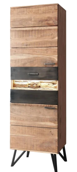 Vitrine I HAWK 58 x 183 cm Akazienholz braun/schwarz