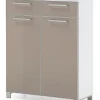 VOSS Schuhkommode SANTINA 108 x 84 cm Lack weiß/ Glas taupe