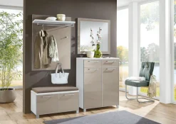 VOSS Schuhkommode SANTINA 108 x 84 cm Lack weiß/ Glas taupe