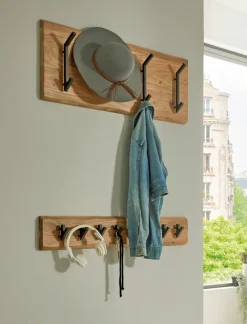 Wandgarderobe 90 x 36 cm Akazie Massivholz/schwarz