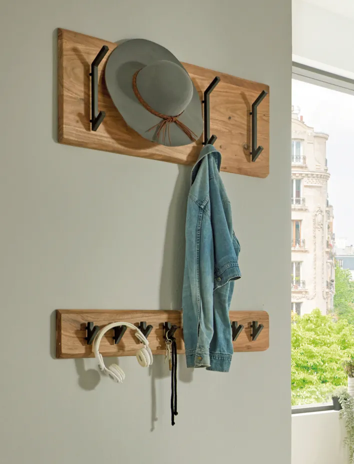 Wandgarderobe 90 x 15 cm Akazie Massivholz/schwarz
