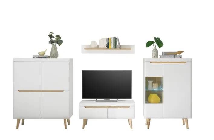 Wohnkombination 13 SVANTE TORGE 4-teilig 344 x170 cm Weiß matt/Braun