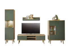 Wohnwand-Kombination 12 ALVA 4-teilig Salbeifarbig/braun 320 x 197 x 40 cm
